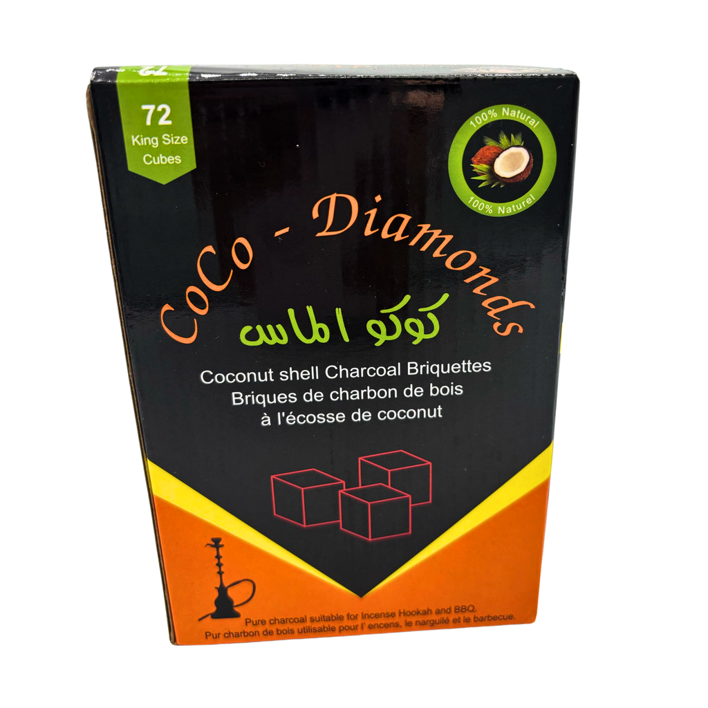 Coco-Diamonds coconut shell hookah charcoal, 72 king size cubes box