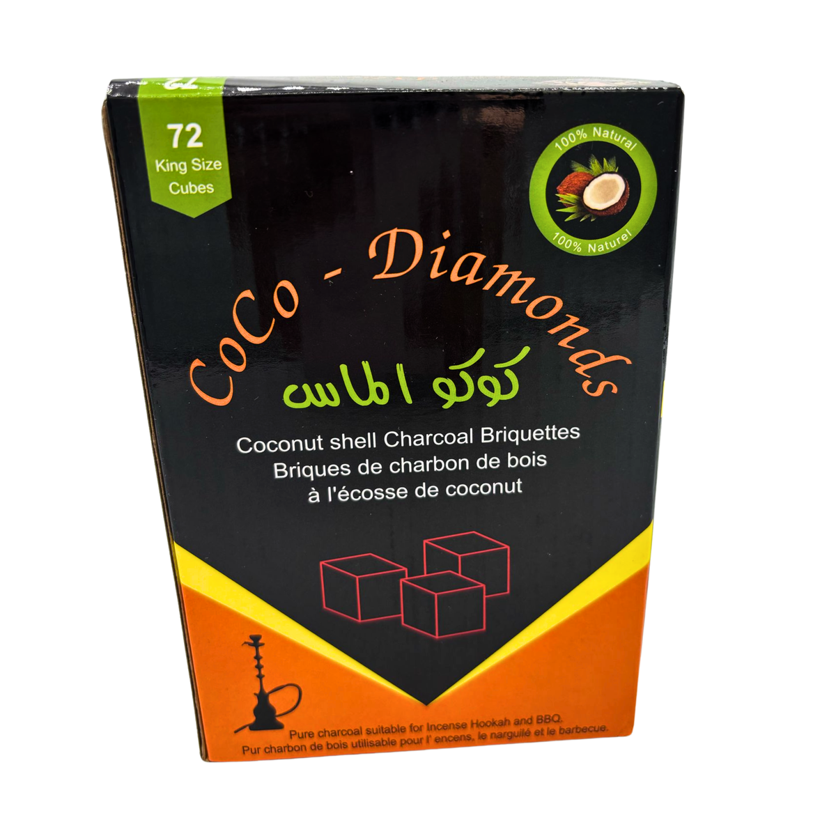 Coco-Diamonds coconut shell hookah charcoal, 72 king size cubes box