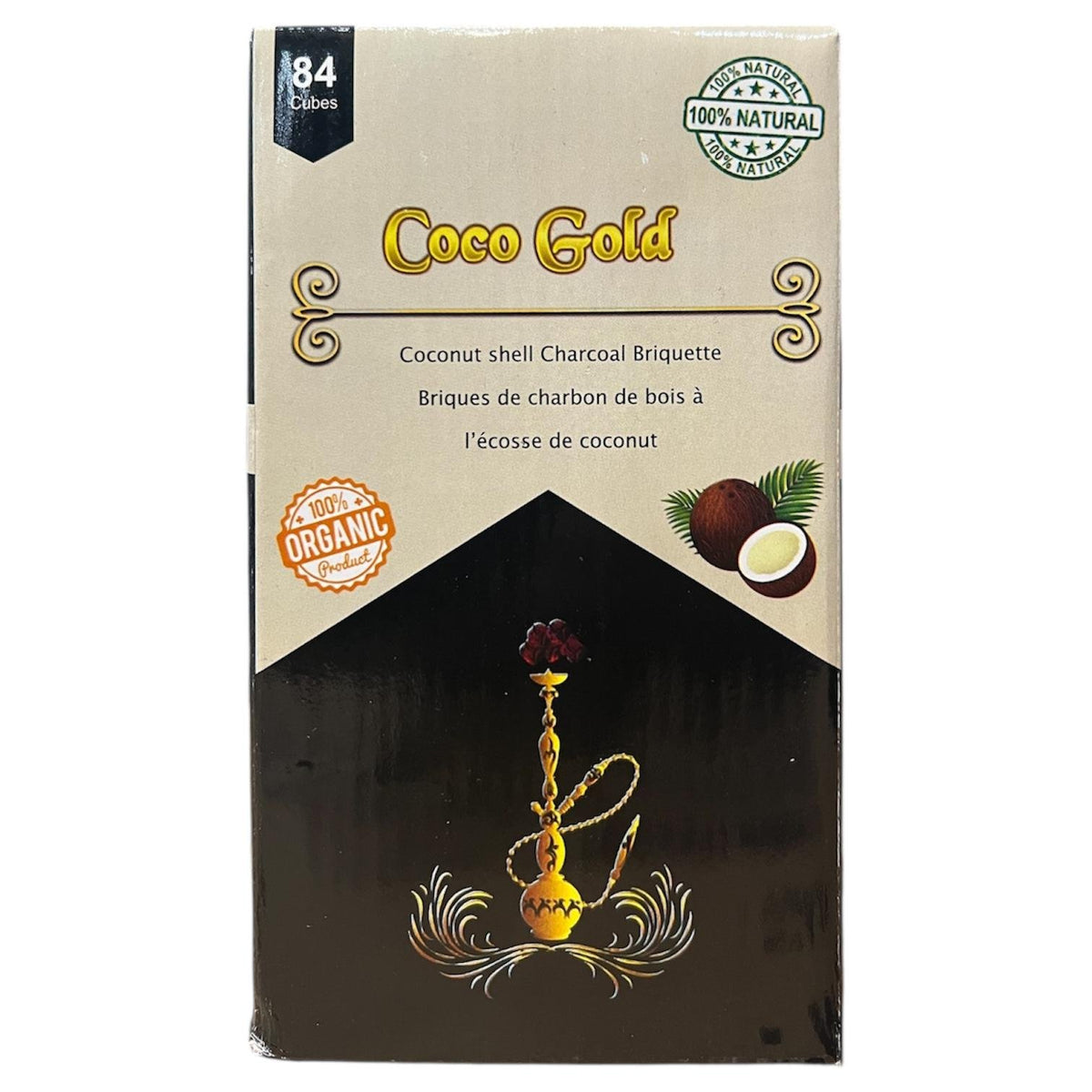 Coco Gold coconut shell hookah charcoal, 84 cubes box