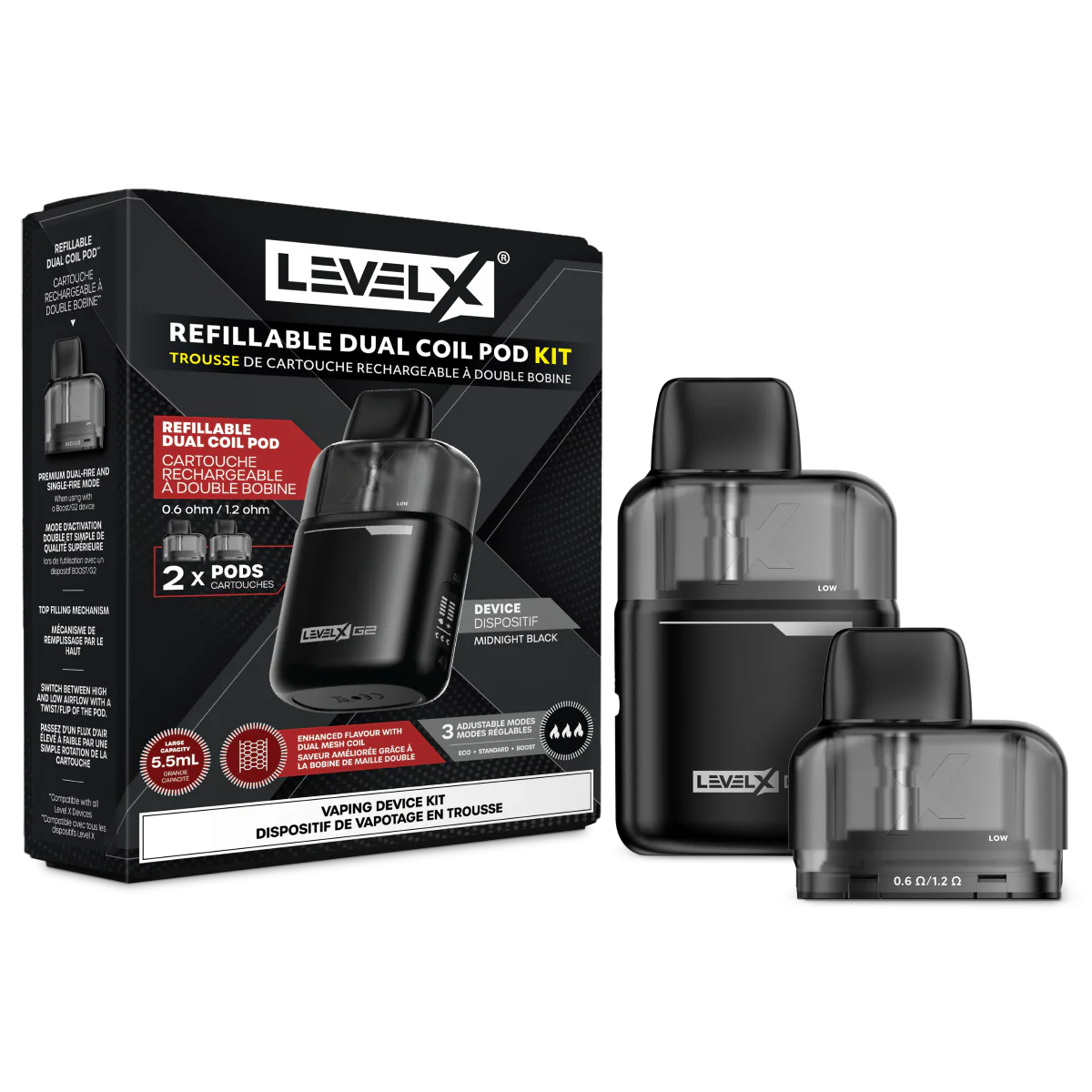 Level X Refillable Dual Coil Pod Kit (Device + 2 Pods)