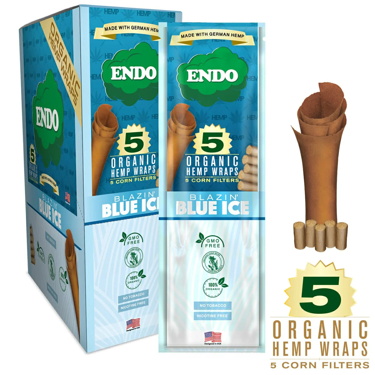 Endo 5 Organic Hemp Wraps + 5 Corn Filters